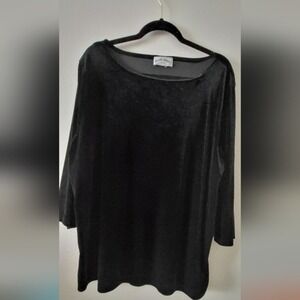 Frazier Lawrence Woman Black Velvet Boat Neck‎ 3/4 Sleeve Top Blouse Plus Size